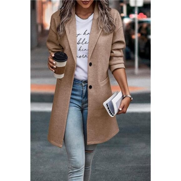 Women's 2024 Plaid Shacket Jacket Casual Button Wool Blend Winter Trench Coat - Picture 2 of 7